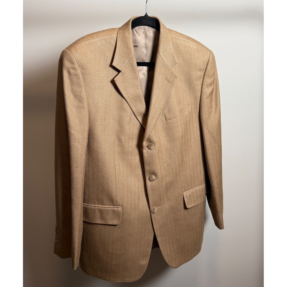Chaps Mens 40R Silk Blazer Tan Herringbone 3 Button Sport Coat CASE 12 GX 0000